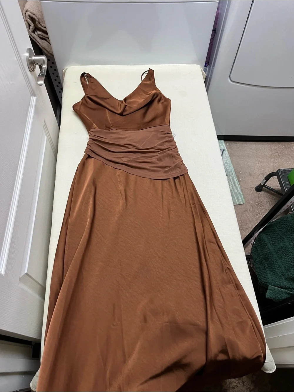 NWT Lizard Thicket M bronzed brown satin & mesh maxi dress